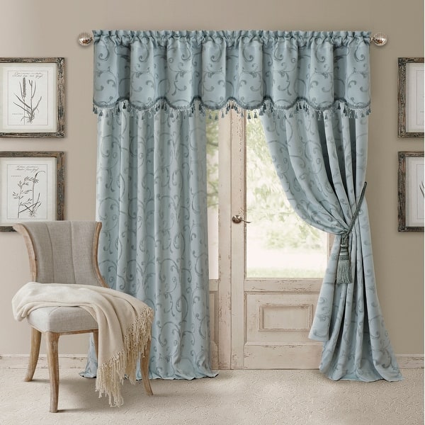 slide 2 of 28, Elrene Mia Jacquard Blackout Curtain Panel 52" W X 84" L - Blue