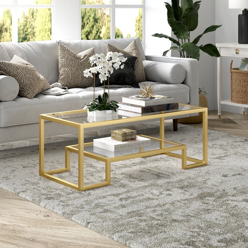 Artemis Contemporary Metal and Glass Coffee Table - 45" Brass