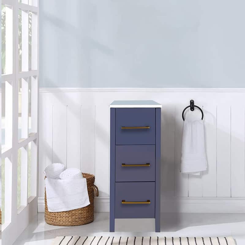 Vanity Art 12" Narrow Bathroom Side Storage Cabinet with Engineered Marble Top - 11.8 W x 18.5 D x 29.1 H