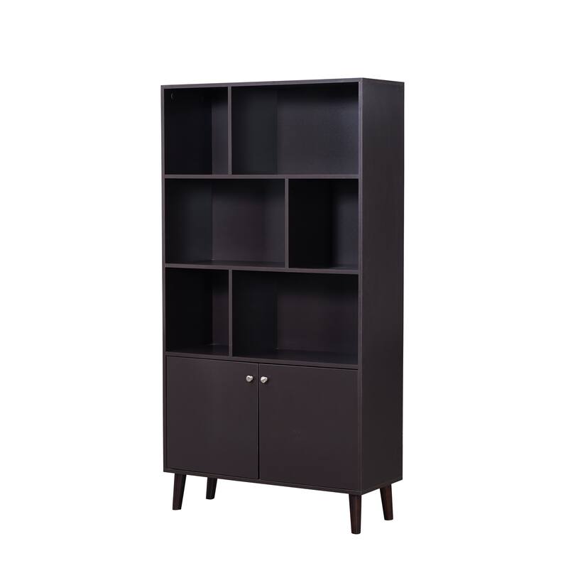 67" Bookcase with Doors, 3-tier Bookshelf