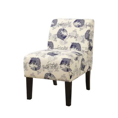 Fabric Upholstered Accent Chair with Pattern Design in Dark Blue