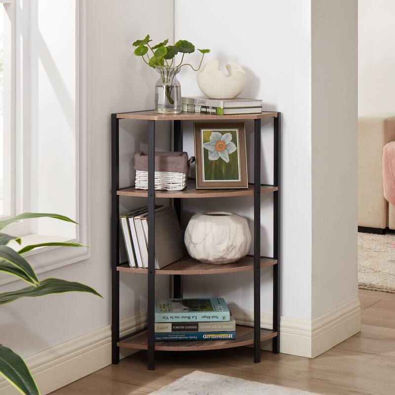 4Tier Corner Open Shelf,Bookcase Freestanding Shelving Unit,Plant