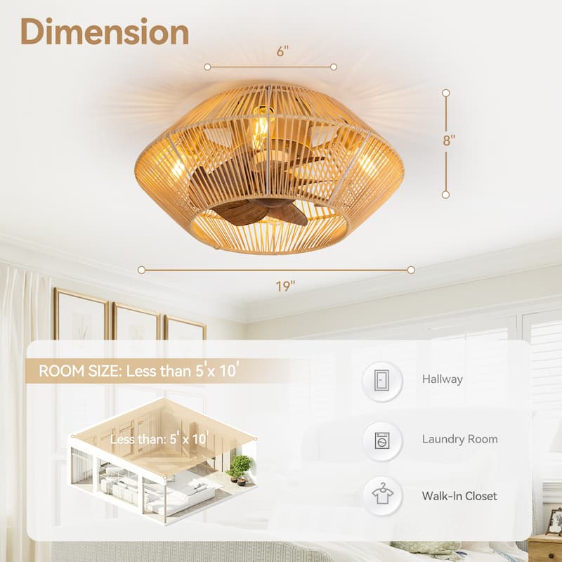 16.5"/19"/20" Vintage Distressed White Low Profile Ceiling Fan with Remote (7-Blade)