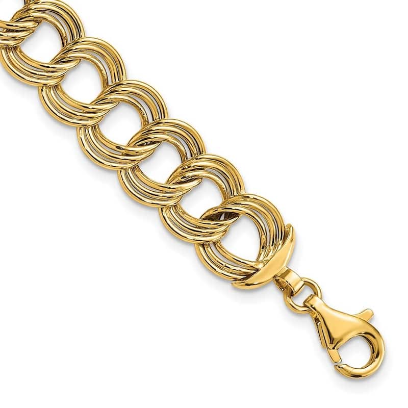 Curata 14k Yellow Gold Polished Fancy Triple Link Bracelet 7.5 Inch