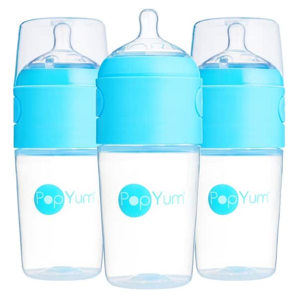 PopYum 9 oz Blue Anti-Colic Formula Making Baby Bottle, 3-Pack (with #2 nipples)