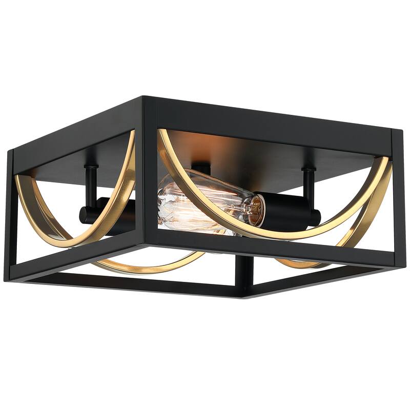 2 Light 11.8"W Flush Mount Square Ceiling Light Fixture - 11.81"Wx11.81"Ex5.51"H