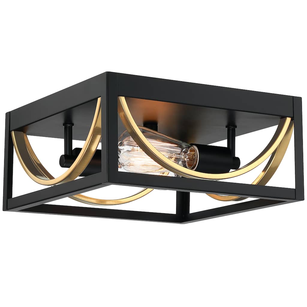 2 Light 11.8"W Flush Mount Square Ceiling Light Fixture - 11.81"Wx11.81"Ex5.51"H