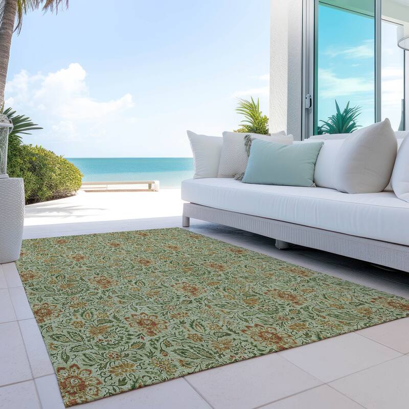 Machine Washable Indoor/ Outdoor Chantille Casual Floral Rug