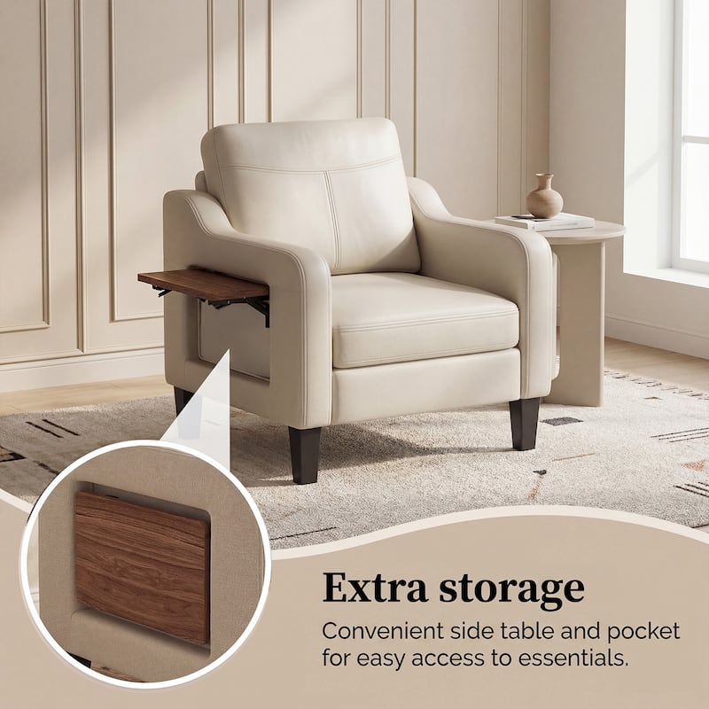 Modern Accent Chair with Wooden Armrest Comfortable Single Sofa Armchair for Living Room Bedroom Reading