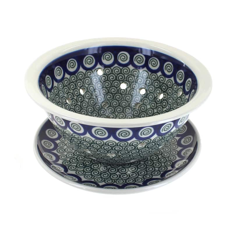 Blue Rose Polish Pottery 470 Ceramika Artystyczna Berry Bowl - Peacock Swirl