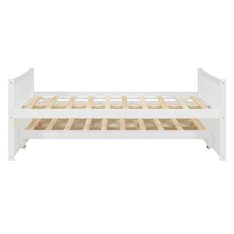 Full Size White Daybed with Twin Trundle and Drawers for Extra Sleeping Space