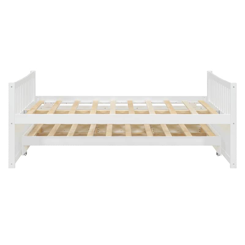 Wood Captains Bed Storage Daybed Full Size Platform Bed with Twin Size Trundle and Drawers, Built-in Smoothly Casters