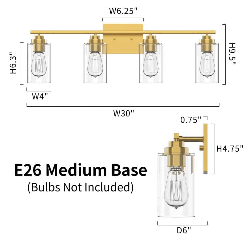 KAWOTI Rive 30" 4-Light Modern Dimmable Vanity Light with Clear Glass