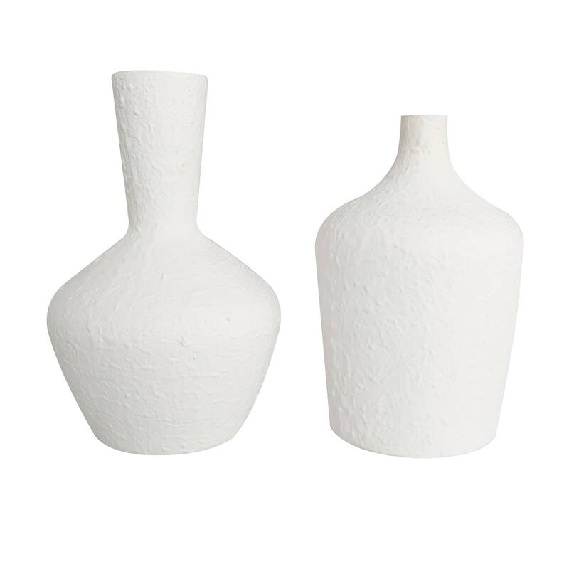 Glass Textured Vase with Various Sizes - Set of 2 White - Roche River Decor - 8"W x 8"L x 13"H