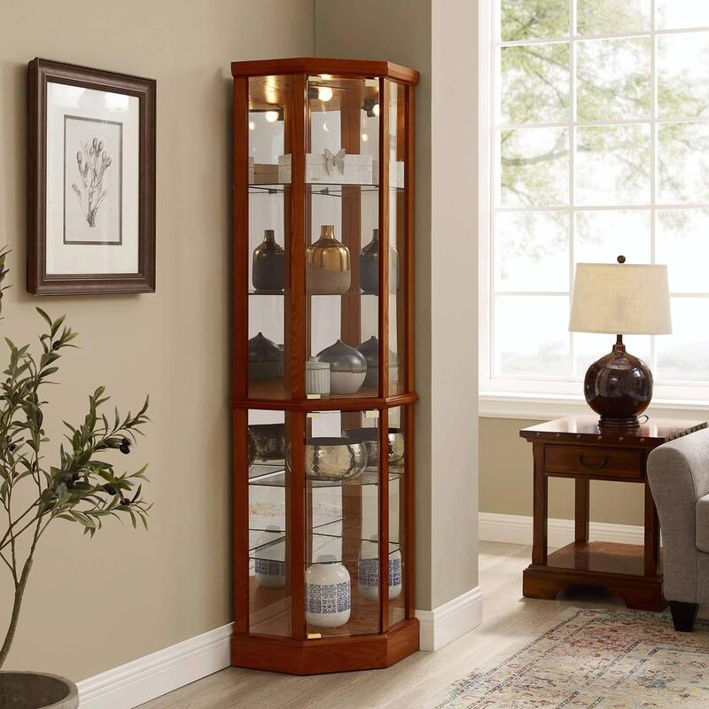 6-Shelf Lighted Corner Curio Cabinet