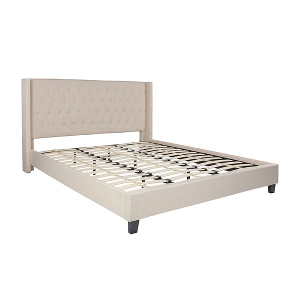 Beige platform shop bed king