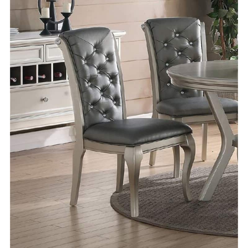 Set Of 2 Rubber Wood Dining Chair With Tufted Back, Gray And Silver - 40 H x 22 W x 26 L