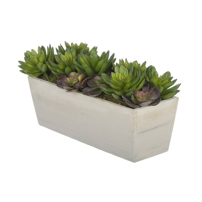 Faux Succulent Garden in Wood Washed Ledge Planter