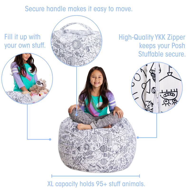 Kids' Stuffed Animal Storage Bean Bag Chair Cover or Toy Organizer