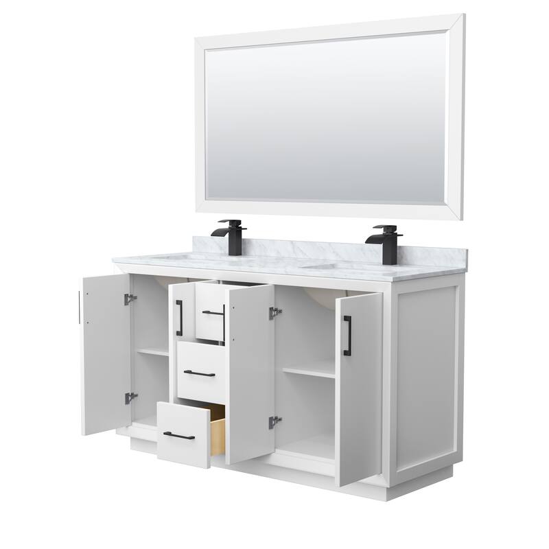 Strada 60-Inch Double Vanity Set, Carrara Marble Top, 58-Inch Mirror