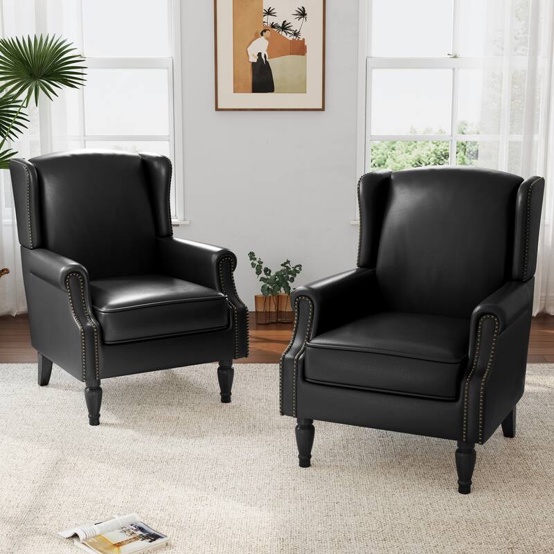 2 Set Modern Vegan Leather Wing Back Armchair