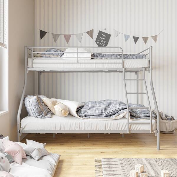slide 2 of 17, Heavy Duty Twin-Over-Full Metal Bunk Bed, Easy Assembly with Enhanced Upper-Level Guardrail Silver