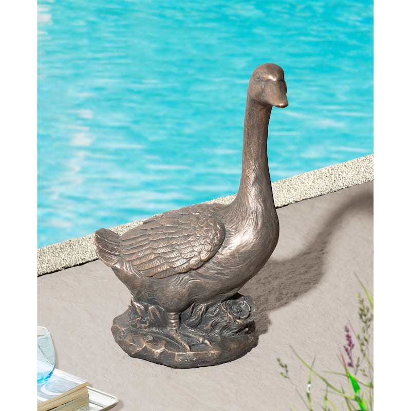 Glitzhome 20"H MGO Faux Bronze / White Goose Garden Statue - Bronze