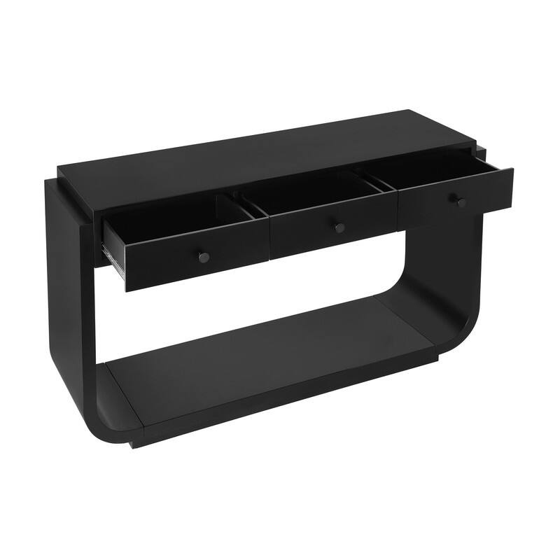 Mid-Century Modern Console Table with 3 Storage Drawers and Display Shelf for Entryway or Living Room Use