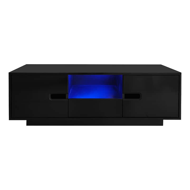 Modern High Glossy Rectangle Coffee Table with Storage Space and16 Color LED Lights
