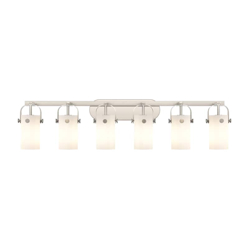 Innovations Lighting Pilaster II Cylinder - 6 Light 7" Wall-Mounted Bath Vanity Light - Satin Nickel/Matte White