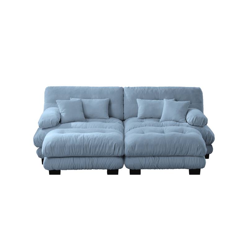 94.4" Chenille Cloud Sleeper Sofa with 2 Ottomans & Pillows