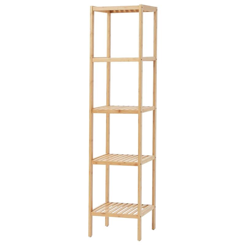 Freestanding 5-Tier Wicker Shelf, Narrow Storage Unit for Bathroom, Home or Kitchen - 12.99" x 12.99" x 57.87"
