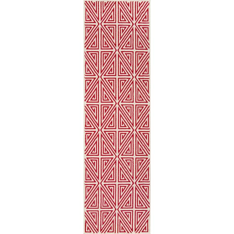 Momeni Baja Diamonds Indoor Outdoor Rug - 2'3" x 7'6" Runner - Red