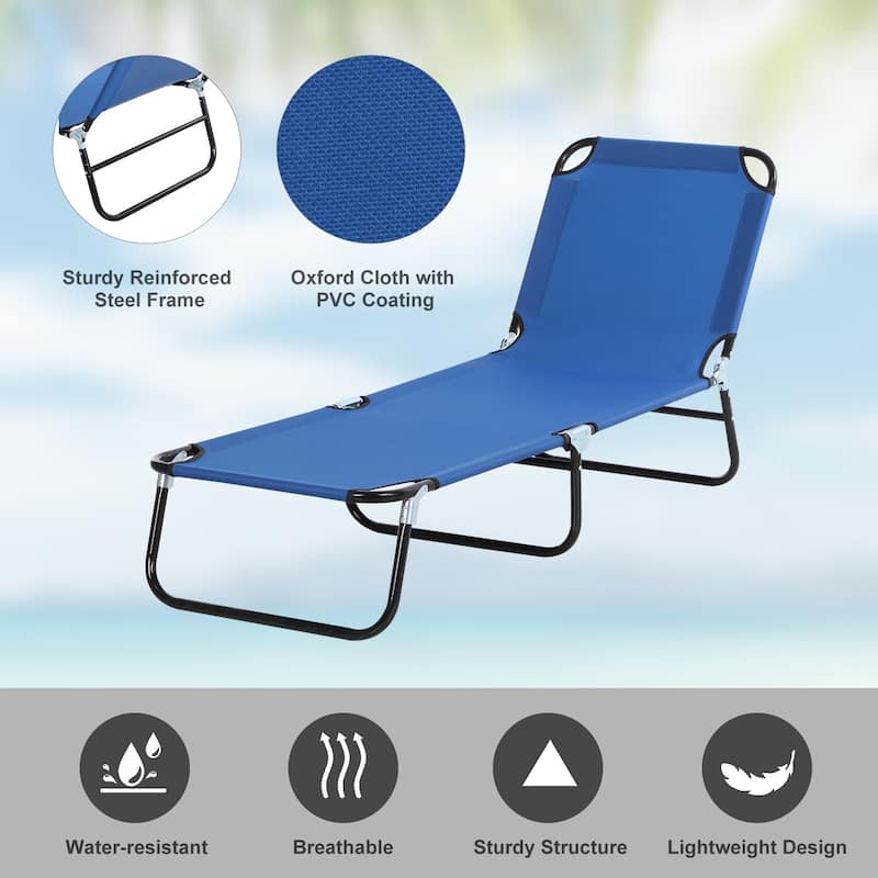 Outsunny Portable Outdoor Sun Lounger, Lightweight Folding Chaise Lounge Chair w/ 5-Position Adjustable Backrest for Beach