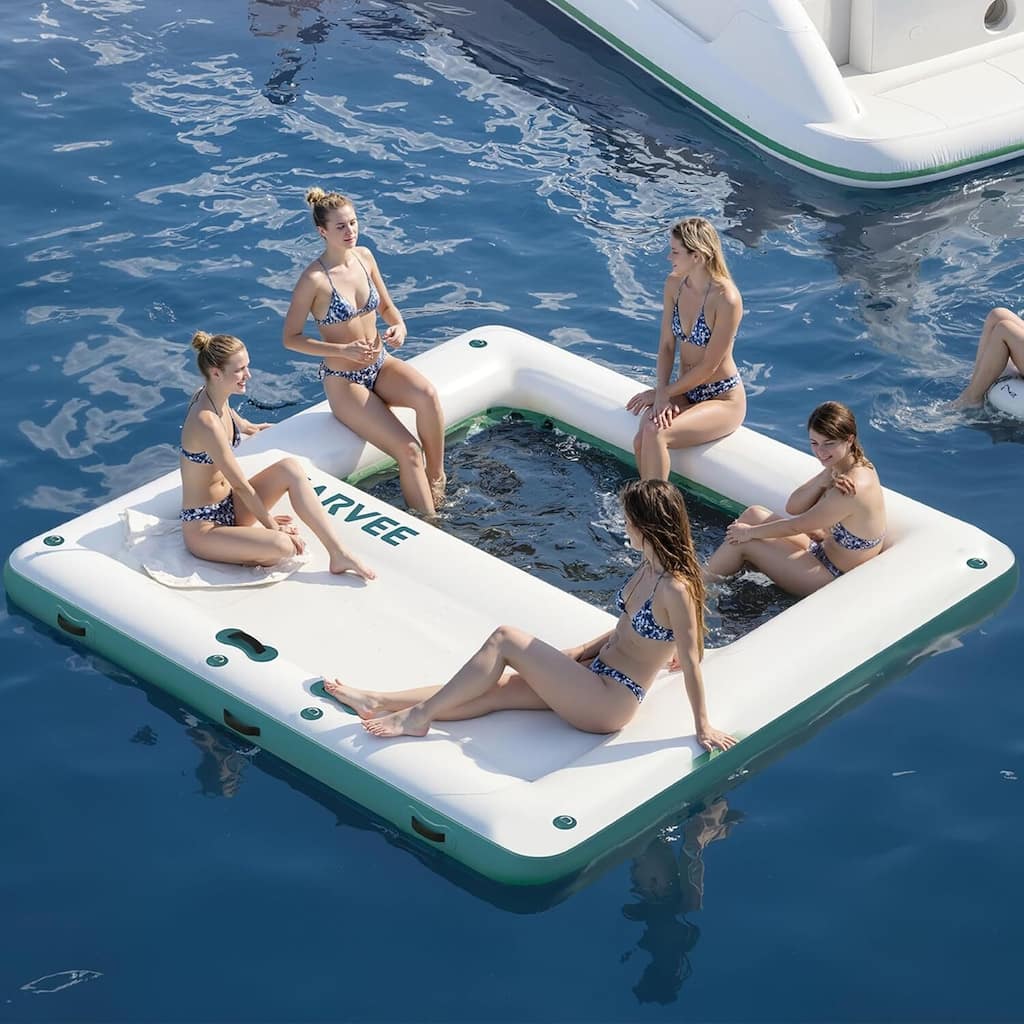10x10FT Inflatable Floating Dock Platform for Pool, Lake, Beach, Ocean - 10 x 10 ft