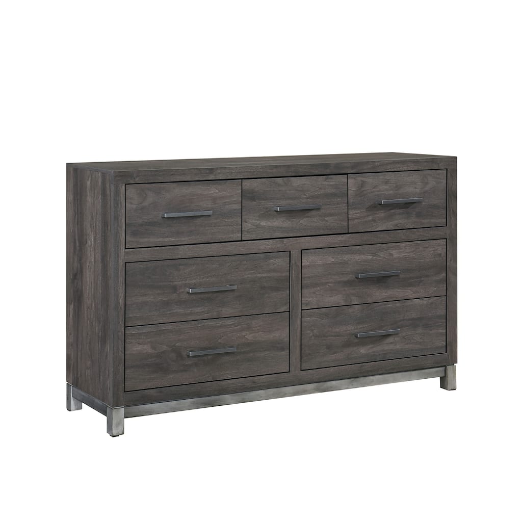Deena 59 Inch Dresser, Brown Gray Melamine Veneer, 7 Drawers