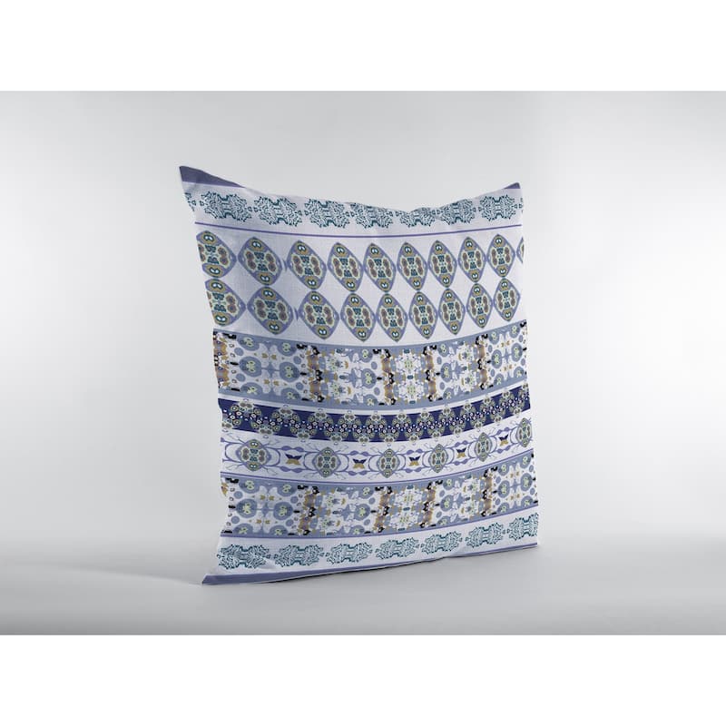 16" Navy White Strips Zippered Suede Throw Pillow