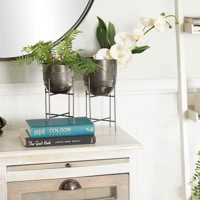 Silver, Gold or Gray Metal Modern Planter with Removable Stand (Set of 2) - S/2 6", 5"W