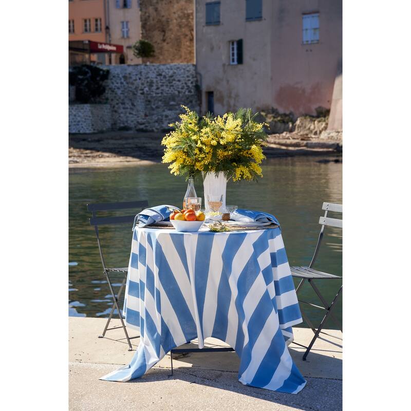 Couleur Nature St. Tropez Tablecloth - Blue Stripes - 59" x 59"