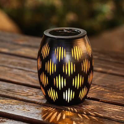 6-Inch Black Metal Solar Powered Outdoor Decorative Lantern