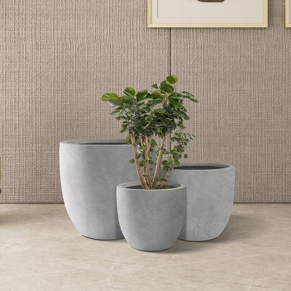 Kante 20", 16.5", 13.3"W Weathered Finish Round Concrete Planters (Set of  3), Outdoor/Indoor Decorative Pots w/ Drainage Hole - Bed Bath & Beyond -  35851113