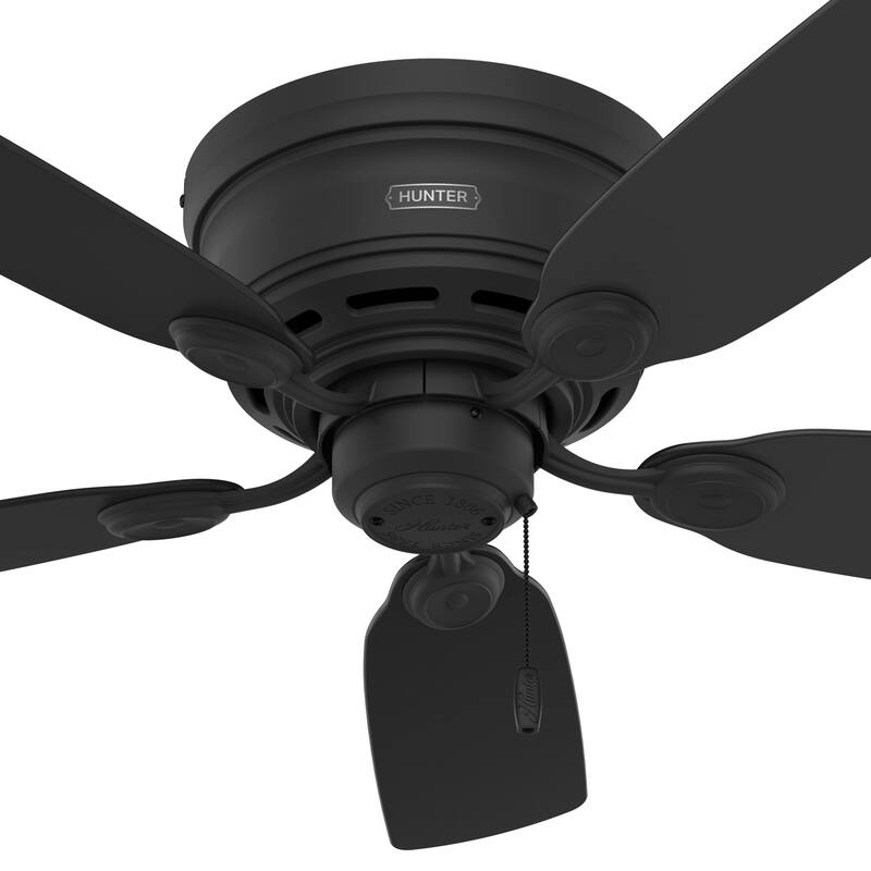 Hunter 42" Low Profile IV Flush Mount Ceiling Fan and Pull Chain, Matte Black - Traditional, Transitional