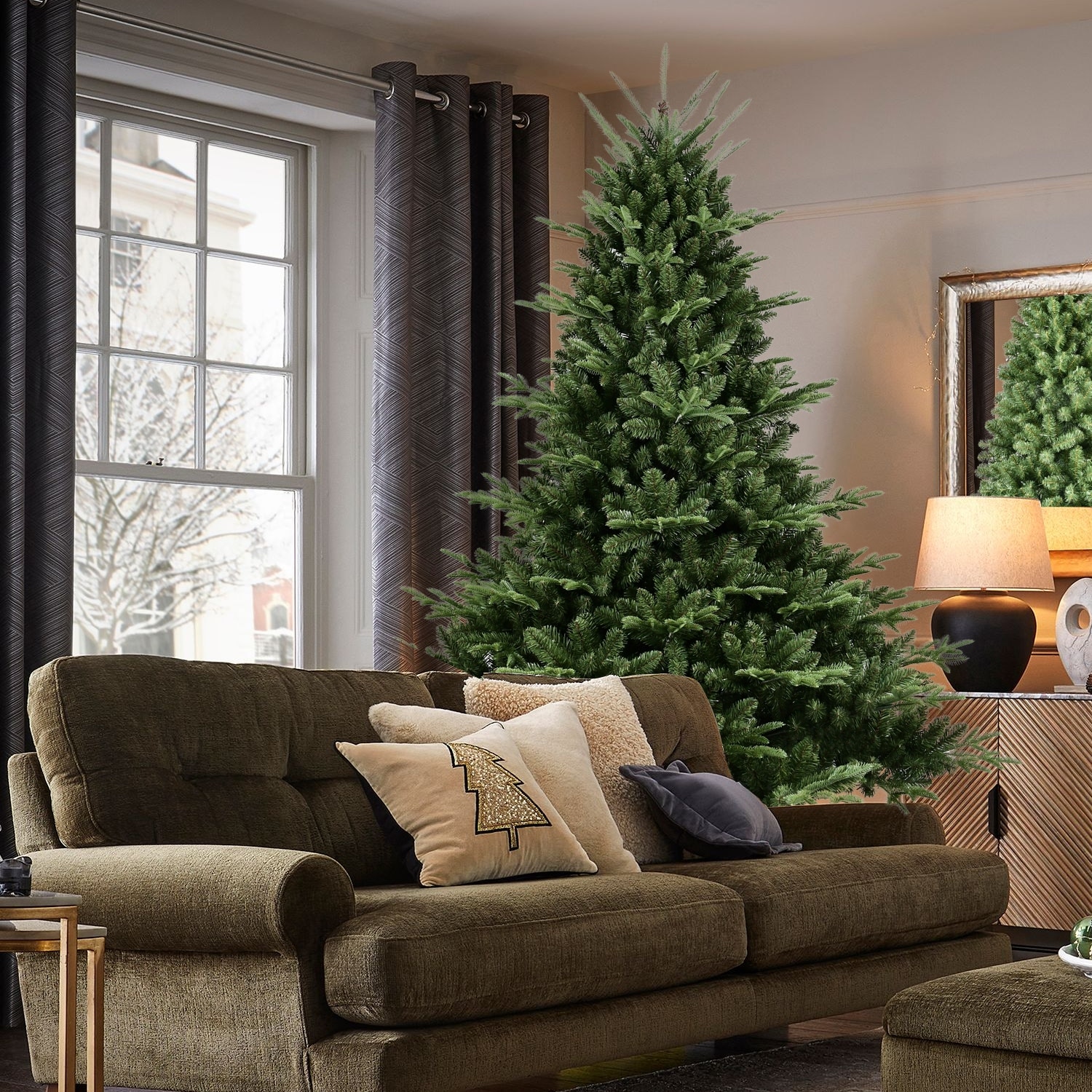 Full-Shaped Artificial Christmas Tree - PE/PVC Mixed Needles, Wide Base, Hinged Structure, Metal Stand - Green