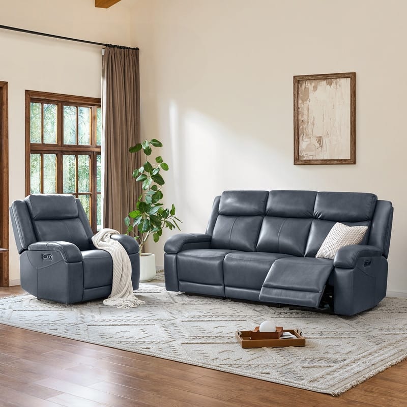 Spruce & Spring Hadlee Genuine leather Reclining Sofa with Multi-Function Console.