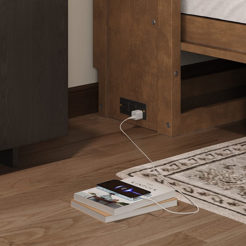 Sturdy Twin Size Murphy Bed with 2 USB Ports Drawer and Storage Cabinets