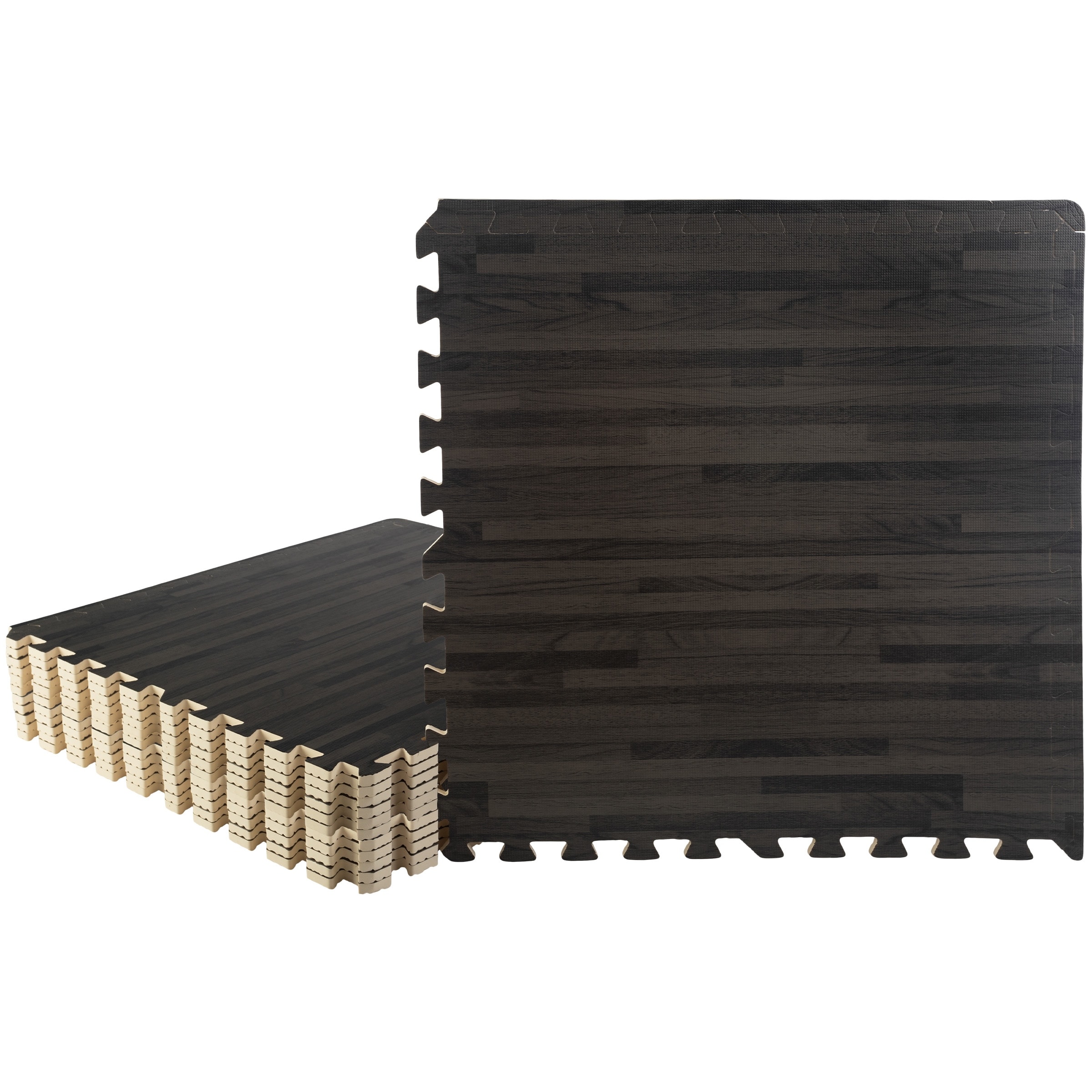 Stalwart EVA Foam Floor Tiles 12 Pack 48 SQFT Woodgrain Puzzle Mat Black