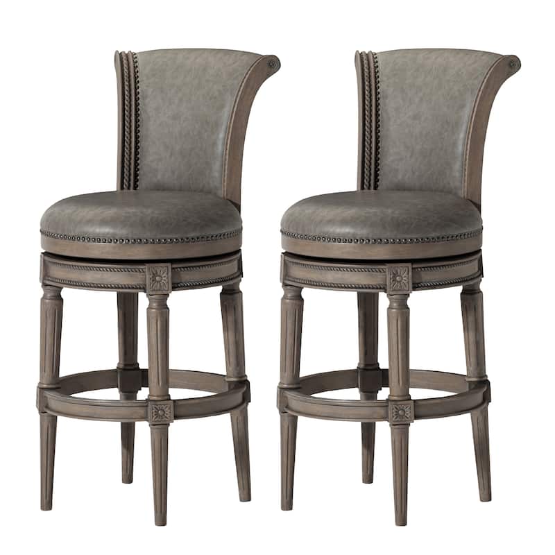 Maven Lane 31" Pullman Swivel Bar Height Kitchen Stool - Set of 2 - Reclaimed Oak Vegan Leather