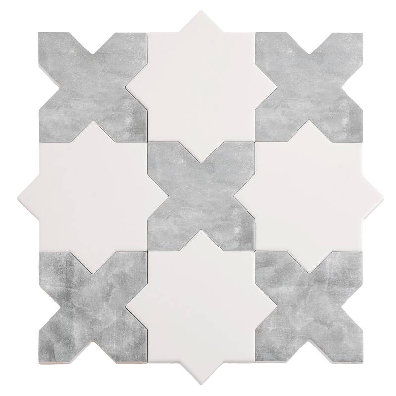 Siena 5" Star with Cross Matte Ceramic Wall and Floor Tile (10.76 sq ft/case) - 54 Pack - Gray, White