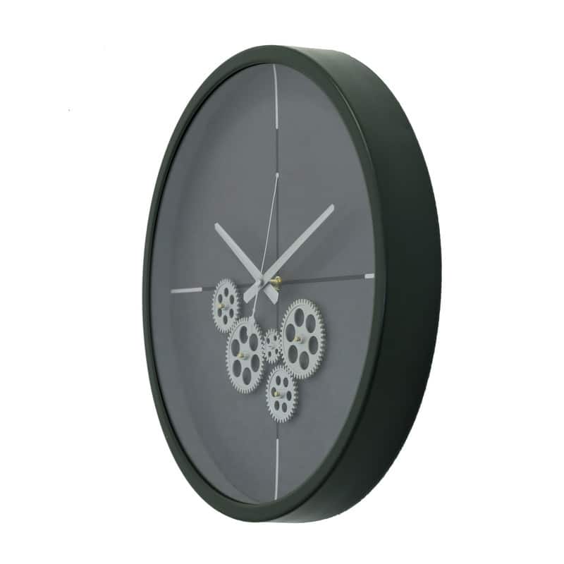 Modern Minimalist 18"D Dark Green Clock with Open Moving Gears
