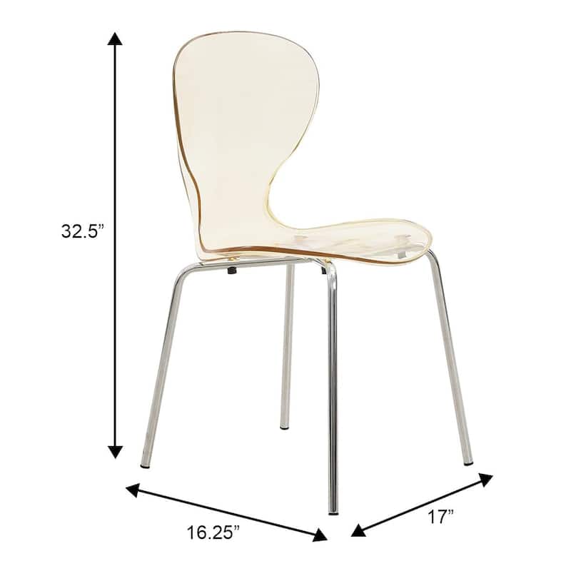 Oyster Modern Ergonomic Transparent Stackable Dining Side Chair with Chrome Steel Legs, Rounded Seat Edge for Indoor Outdoor Use
